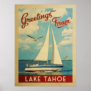 Lago Tahoe Poster Sailboat Vintage California