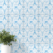Lagosta e Caranguejos Preppy Costeiros em Azul Cla