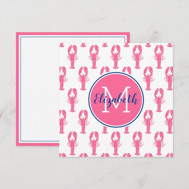 Lagosta rosa pré-definida em branco com monograma  (Frente/Verso)