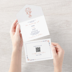 Lagosta Rustic Beach Casamento Red & Blue RSVP