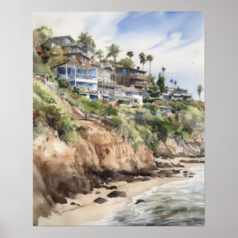 Laguna Beach Watercolor Art Impressão Poster