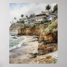 Laguna Beach Watercolor Art Impressão Poster