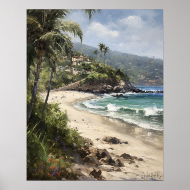 Laguna Beach Watercolor Art Impressão Poster (Frente)