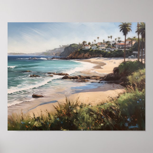 Laguna Beach Watercolor Art Impressão Poster (Frente)