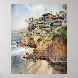 Laguna Beach Watercolor Art Impressão Poster