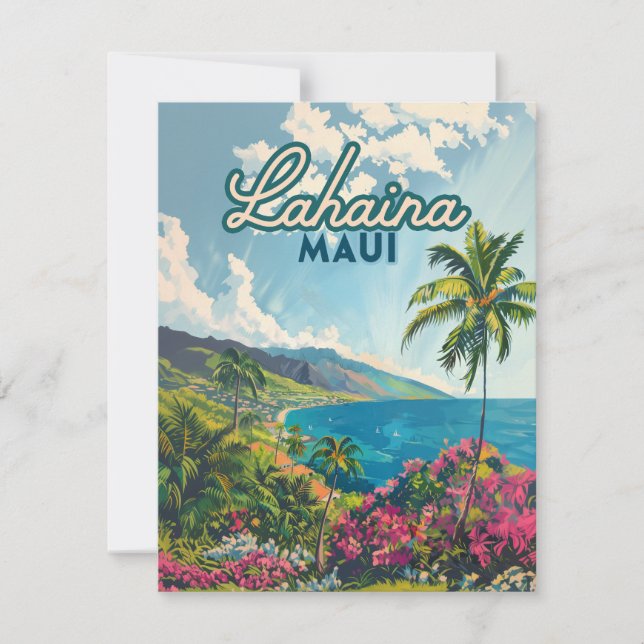 Lahaina Maui Hawaii Beach Coast Retro Card (Frente)