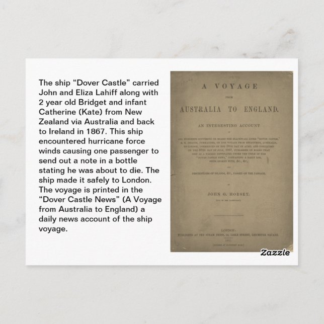 Lahiff Genealogia Cartão postal "Dover Castle" (Verso)