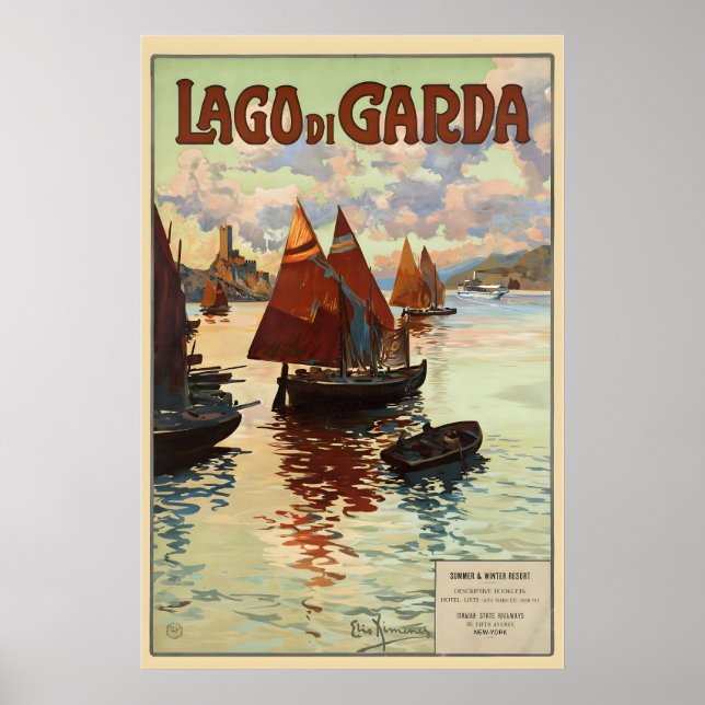 Lake Garda Italy Vintage Travel Poster (Frente)