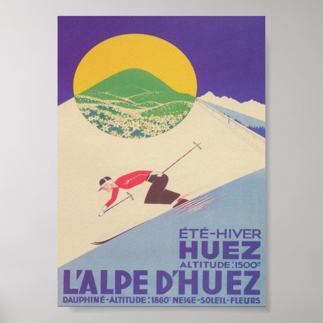 L'Alpe d'Huez França - Poster de Esqui Vintage (Frente)