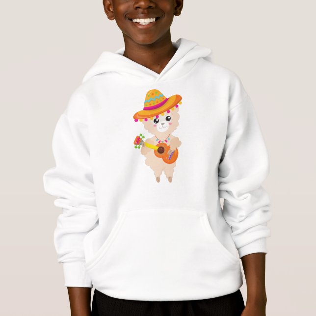 Lama Mexicano, Cute Llama, Sombrero, Violão (Frente)