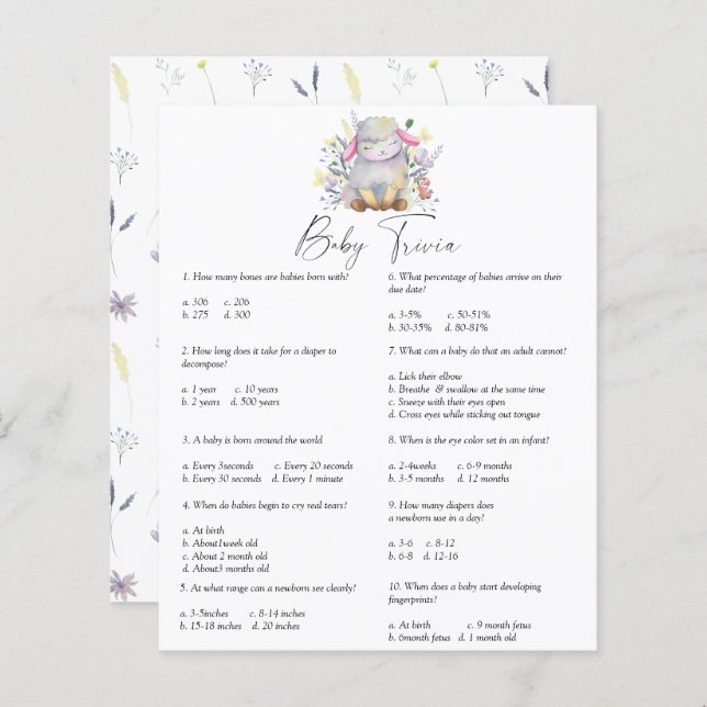 Lamb - Baby Trivia | Jogo Chá de fraldas (Frente/Verso)