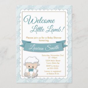 Lamb Chá de fraldas Convite Blue Baby Boy Lamb