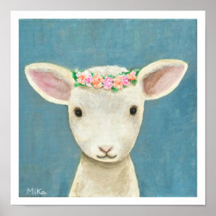 Lamb Flowers Nursery Art Impressão Sheep Nursery D