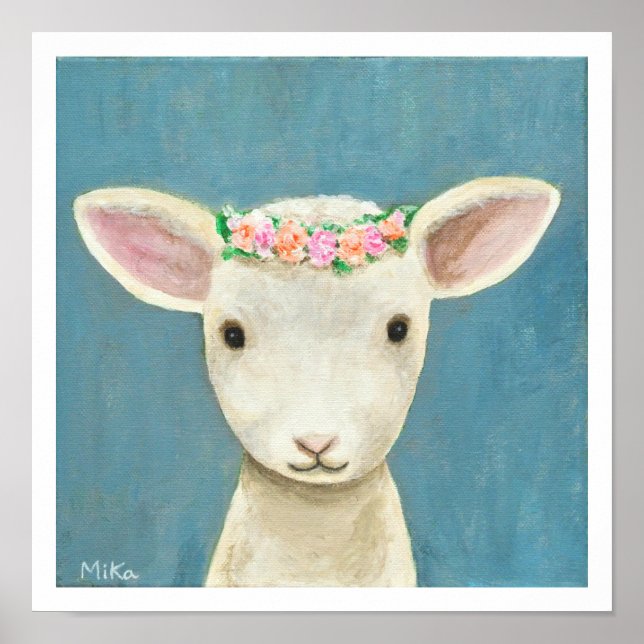 Lamb Flowers Nursery Art Impressão Sheep Nursery D (Frente)
