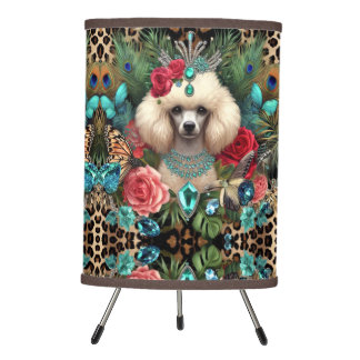 Lamp White Poodle Dog Floral Leopard Design
