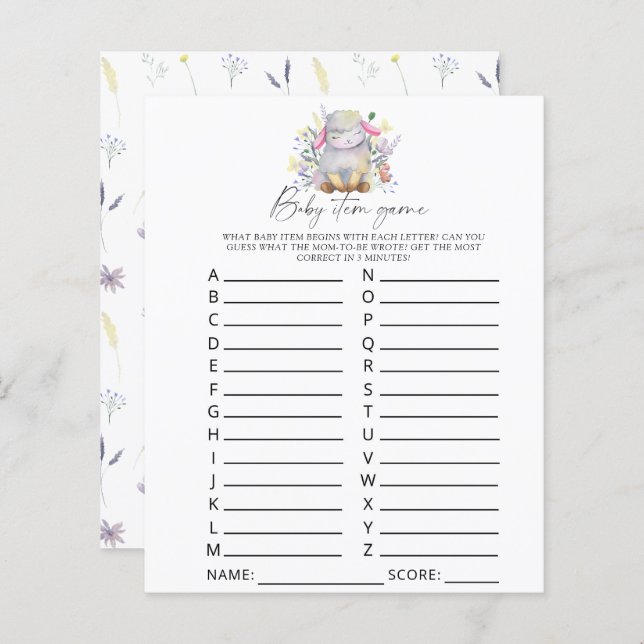 Lâmpada - Jogo de Item Bebê. Jogo do chá de fralda (Frente/Verso)