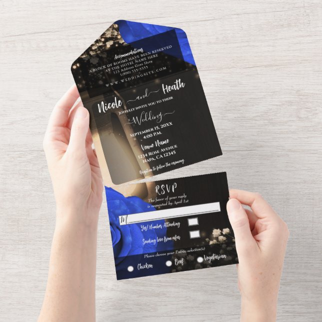 Lâmpada Rústica & Rosas Azuis Casamento + RSVP  (Aba destacável)