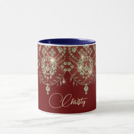 Lança vermelha e dourada, lace elegante, caneca