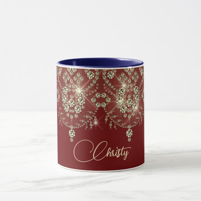 Lança vermelha e dourada, lace elegante, caneca (Centro)