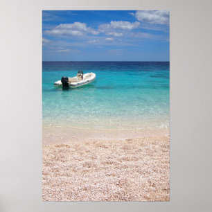 Lancha no poster azul do mar