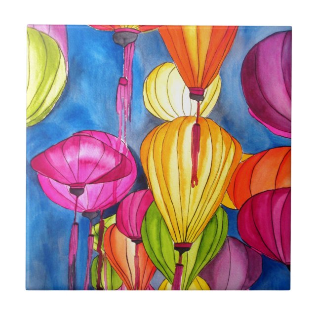 Lanteras Chinesas pintam-d'água de arte fina (Frente)