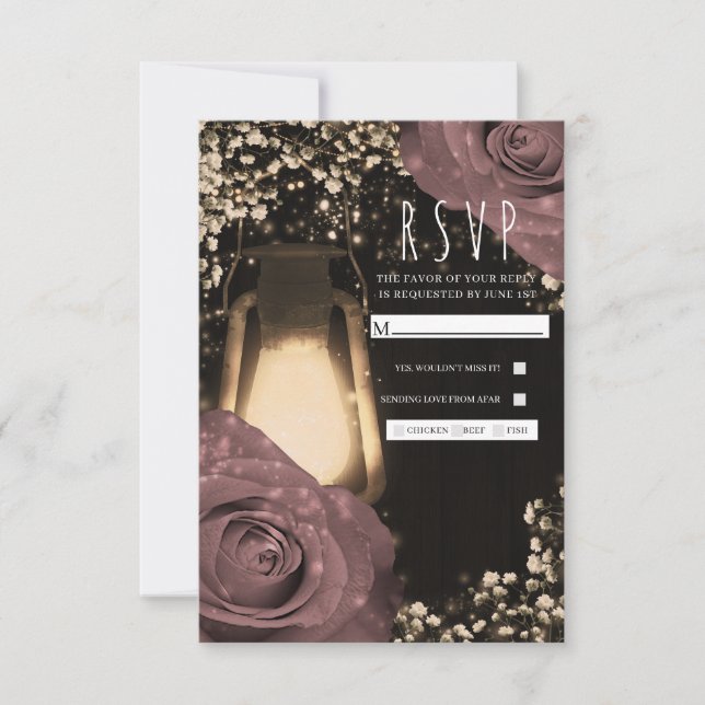 Lanterna Rustic Glow Rosa Desbotado Casamento RSVP (Frente)