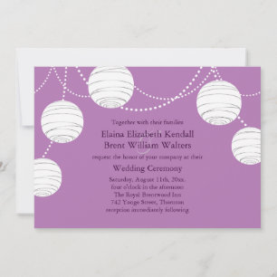 Lanternas de festa em convite de casamento roxo