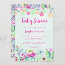 Lanternas e Cactus - Convites para Bebê