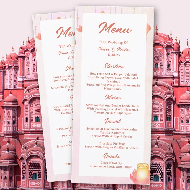 Lanternas Rosa Lotus Casamento Indiano Menu Pêsseg (Criador carregado)