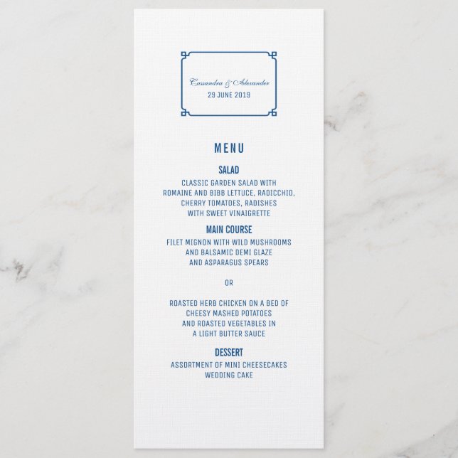 Lapis Blue Deco Chic Wedding Menu (Frente)