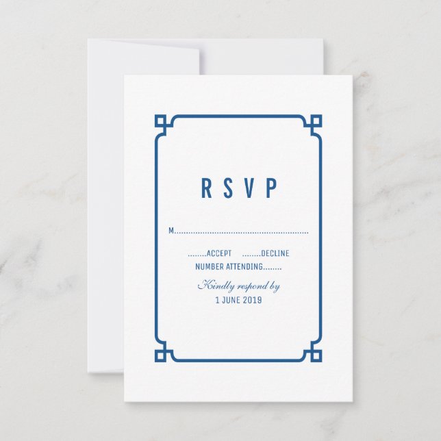 Lapis Blue Deco Chic Wedding RSVP (Frente)