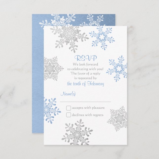 Lapis Blue Silver Winter Snowflake Wedke RSVP (Frente/Verso)