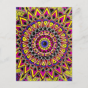 Lápis de Cor Roxo Amarelo Mandala Cartão Postal