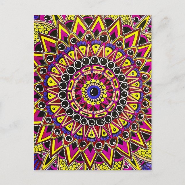 Lápis de Cor Roxo Amarelo Mandala Cartão Postal (Frente)