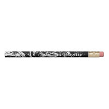 Lápis de Estilo de Mármore Preto e Branco com Nome