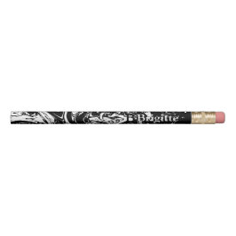 Lápis de Estilo de Mármore Preto e Branco com Nome