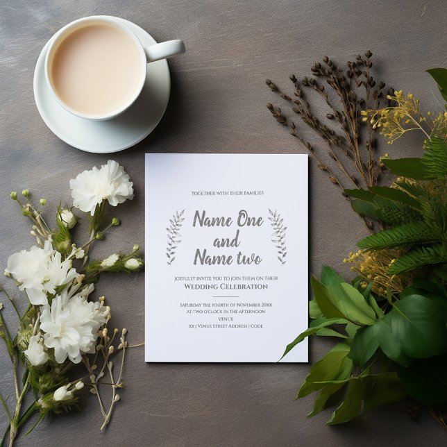 Lápis de folhas desenhadas e convite para casament (Romantic wedding invitation. Gorgeous hand drawn style leaves.)