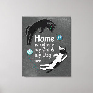 Lar é onde meu gato e meu cão são Canvas simple