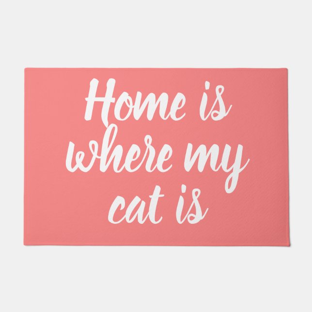 Lar é Onde Meu Gato é Tapete Rosa Com Letra (Frente)