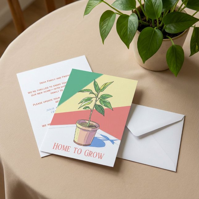 Lar para a fábrica da casa em crescimento Anúncio  (Home to Grow house plant New Address Announcement.)