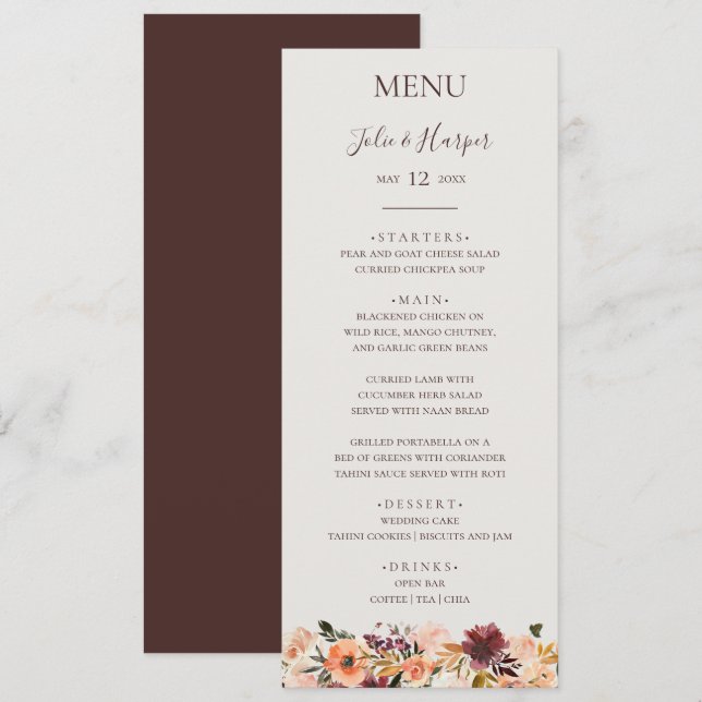 Laranja Borboleta | Menu Janto Casamento bege (Frente/Verso)