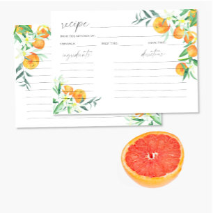 Laranja cítrica em aquarela - cartão de receita