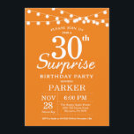 Laranja de Convite de aniversário de 30 anos Surpr<br><div class="desc">Surpreenda o aniversário de 30 anos com as luzes de cordas. Fundo Laranja. Homens ou Mulheres Aniversário. 13 15 16º 18º 20 21rua 30 40º 50º 60º 80 de 70 100º,  qualquer idade. Para mais personalização,  clique no botão "Personalizar" e use nossa ferramenta de design para modificar este modelo.</div>