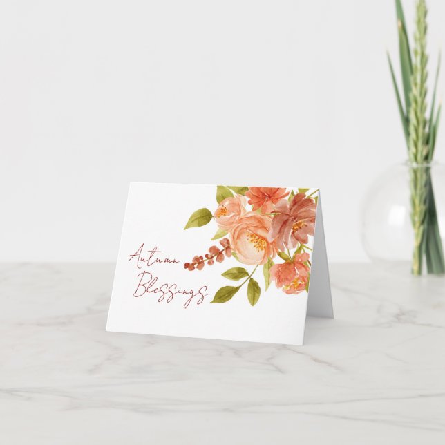 Laranja fica floral com cartão de texto personaliz (Frente)