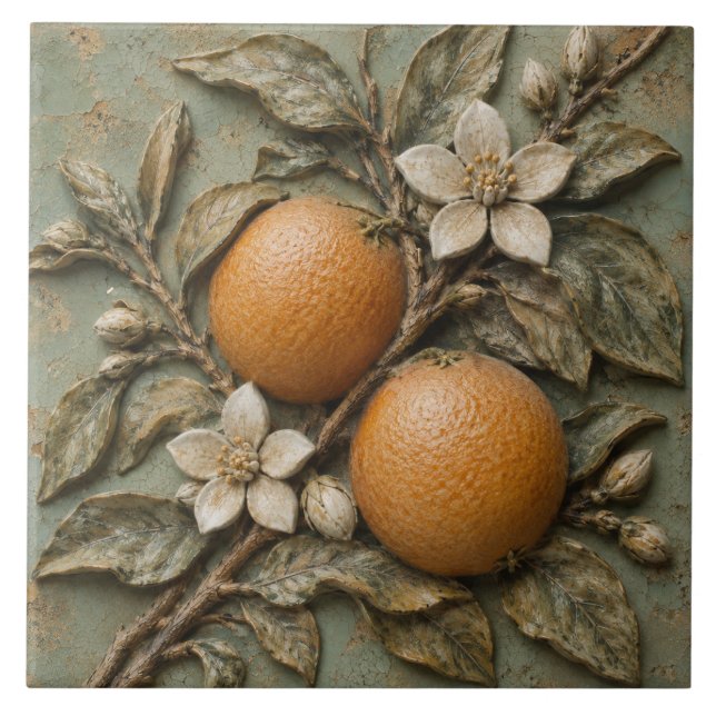 Laranja Flor de Laranjeira Rústica Relevo Falso (Frente)