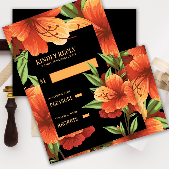 Laranja Floral Laranja Bonito de Aquarela RSVP (Watercolor Pretty Orange Floral Wedding RSVP)