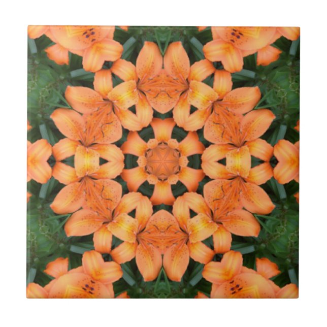 Laranja Floral Mosaico - Padrão Cerâmico Azulejo (Frente)