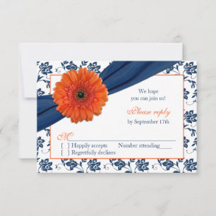 Laranja Gerber Azul Marinho Damask Floral Resposta