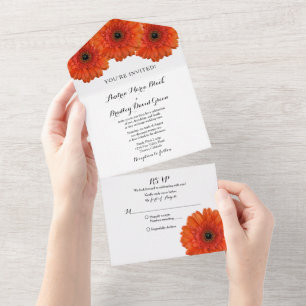 Laranja Gerbera Daisy Floral RSVP de Casamento