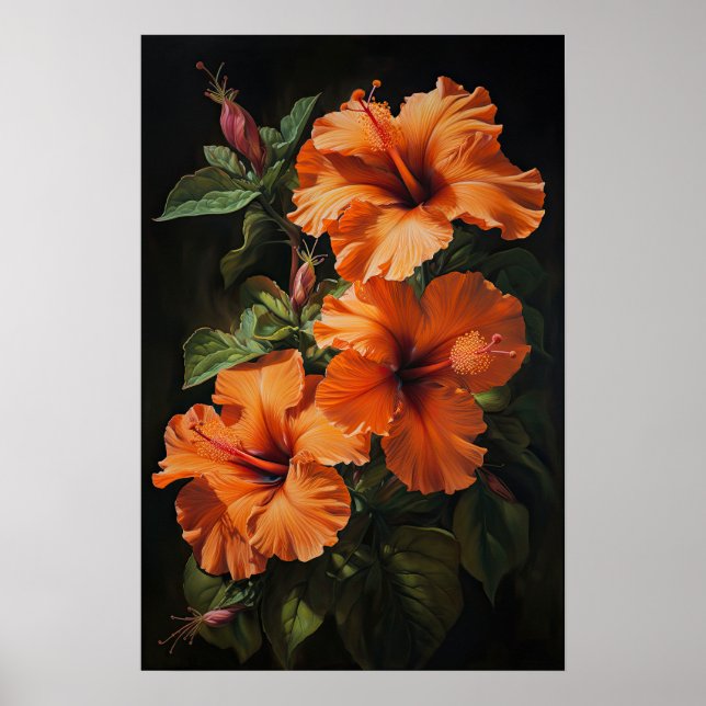 Laranja Hibiscus Flower Art Impressão (Frente)